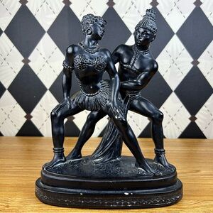African Dancer Sculpture Pair Black Chalkware‎ Mid-Century Figurative
